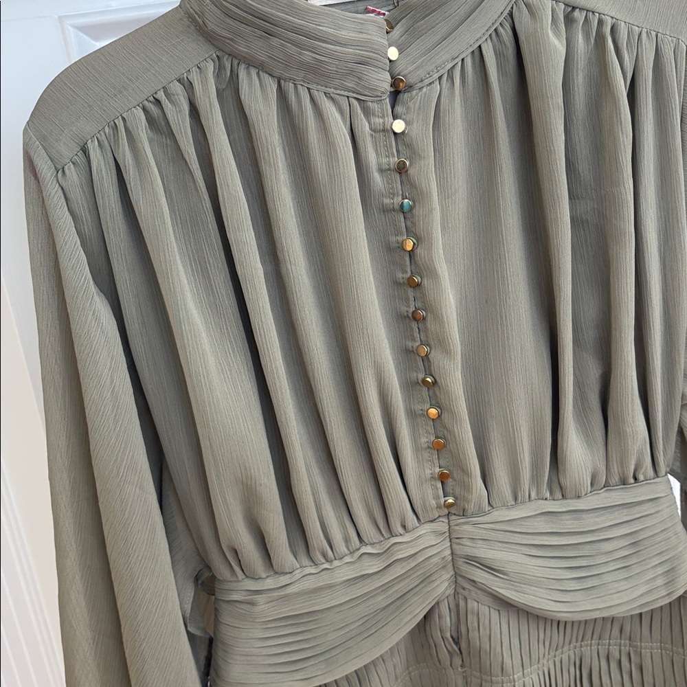 By Together $110 clothing button down fiddle dress ruffles olive green Medium M - Picture 17 of 17